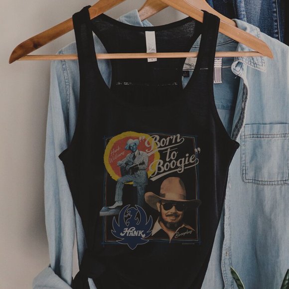 Black  Flowy Tank Top Born to Boogie Vintage Shirt,  Hank William Jr - Picture 2 of 2